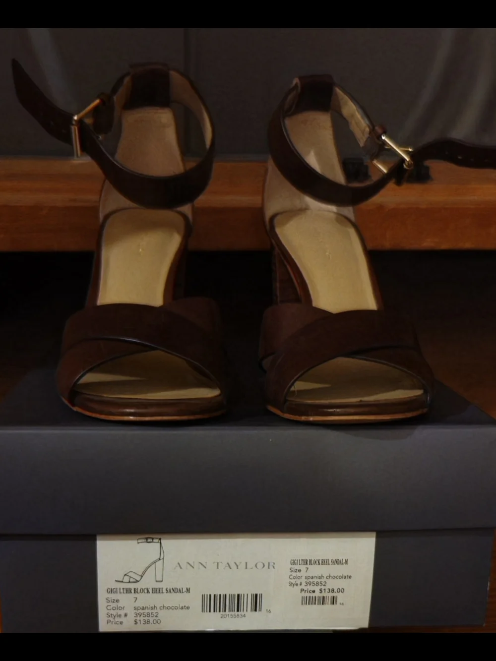 Ann Taylor Gigi Spanish Chocolate Leather Block Heel Sandals with Ankle Strap